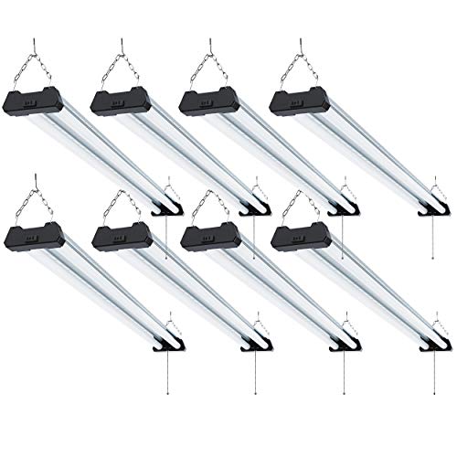 Sunco Lighting 8 Pack Industrial LED Shop Light, 4 FT, Linkable Integrated T8 Fixture, 40W=260W, 6000K Daylight Deluxe, 4000 LM, Surface + Suspension Mount, Pull Chain, Garage Light - Energy Star