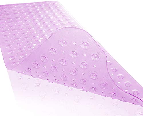 Yimobra Original Bath Tub and Shower Mat Extra Long 16 x 40 Inch, Non-Slip with Drain Holes, Suction Cups, Phthalate Free, Latex and Machine Washable Large Materials, Bathroom Mats Clear Purple