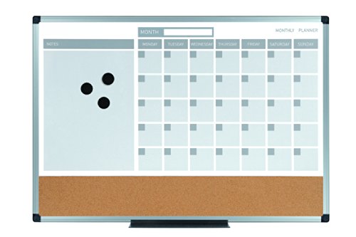 MasterVision MB0707186P Planning Board 3-in-1 Calendar Dry Erase, 24' x 36' with Aluminum Frame