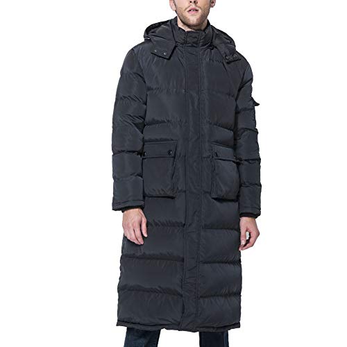 Tapasimme Men's Winter Warm Down Coat Men Packaged Down Puffer Jacket Long Coat with Hooded Compressible (Large, Black Long)