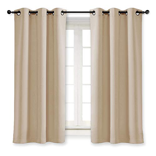 NICETOWN Room Darkening Blind Shade for Kids Bedroom Triple Weave Home Decoration Light Blocking Solid Ring Top Curtain/Drape for Small Window (Biscotti Beige, Single Panel, 42 x 63 inch)