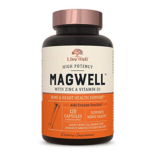 Magnesium Zinc & Vitamin D3 - Most Bioavailable Forms of Magnesium - Malate, Glycinate, Citrate - MagWell by LiveWell | Bone & Heart Health, Immune System Support - 120 Capsules