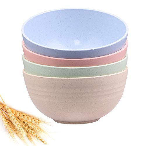 Unbreakable Cereal Bowls - 24 OZ Wheat Straw Fiber Lightweight Bowl Sets 4 - Dishwasher & Microwave Safe - for ,Rice,Soup Bowls