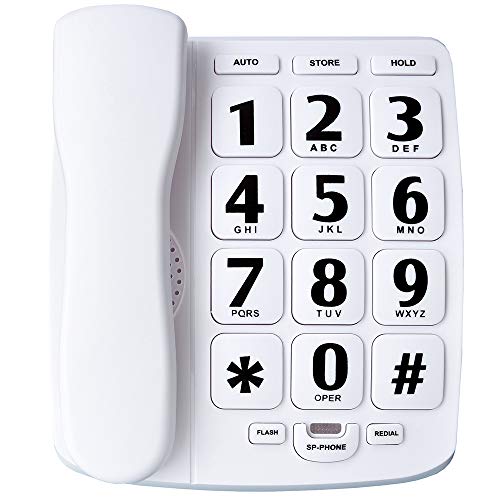 JeKaVis J-P02 Large Button Corded Phone for Elderly with Speakerphone Amplified Phones Support Speed Dial/Wall Mountable, White