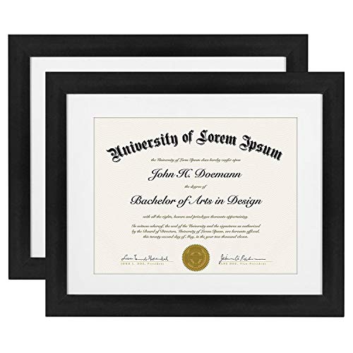 Americanflat 11x14 Diploma Frame in Black - Displays 8.5x11 With Mat and 11x14 Without Mat - Composite Wood with Shatter Resistant Glass - Horizontal and Vertical Formats for Wall - Pack of 2