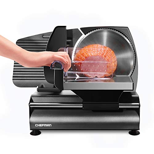 Chefman Die-Cast Electric Deli & Food Slicer Cuts Meat, Cheese, Bread, Fruit & Vegetables Adjustable Slice Thickness, Stainless Steel Blade, Safe Non-Slip Feet, For Home Use, Easy To Clean, Black