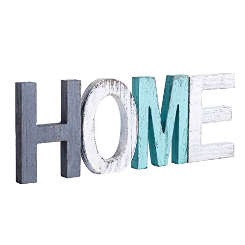 Y&Me Rustic Wood Home Sign, Decorative Wooden Block Word Signs, Freestanding Wooden Letters, Rustic Home Signs for Home Decor, 16.5 x 5.9 Inch, Multicolor