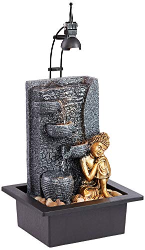 John Timberland Kneeling Buddha Asian Zen Indoor Table-Top Water Fountain with Light LED 17' High Cascading for Table Desk Home Office Bedroom Relaxation