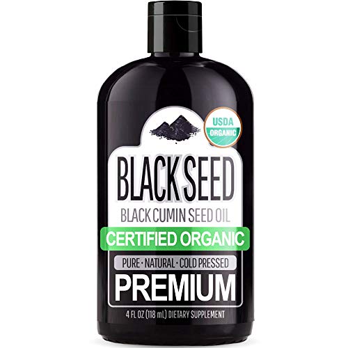 Organic Black Seed Oil (100% Pure & Natural Black Cumin Seed Oil - USDA Certified Organic) Cold Pressed, Premium Quality Free of Toxins, Heavy Metals, Pesticides, and Other Harmful Chemicals - 4oz Bot