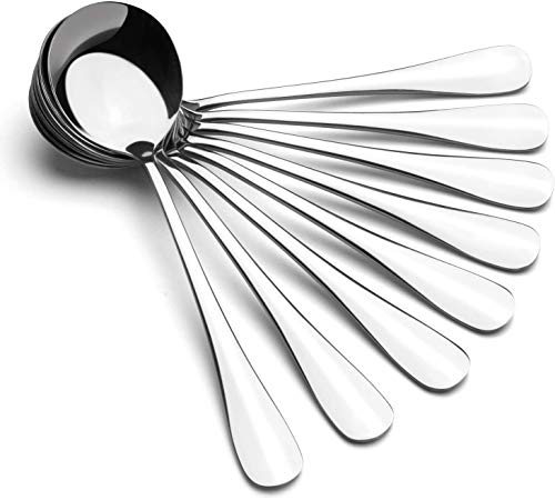 Soup Spoons, AmoVee Wholesale Stainless Steel Alpha Round Spoons, Set of 8, FDA Approved