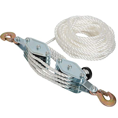 4000LB 2 Ton 65 Feet of 3/8' - Poly Rope Hoist Pulley Block - 7:1 Lifting Power