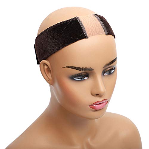 Aksice Non Slip Wig Grip Headband Velvet Wig Elastic Bands Extra Hold Wig Head Hair Band Adjustable Women Hair Scarf with 1 Wig Cap (Brown)