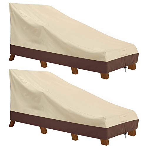 Vailge Waterproof Patio Chaise Lounge Cover, 600D Heavy Duty Outdoor Lounge Chair Covers,UV Resistant Patio Furniture Covers,2 Pack-Medium,Beige & Brown