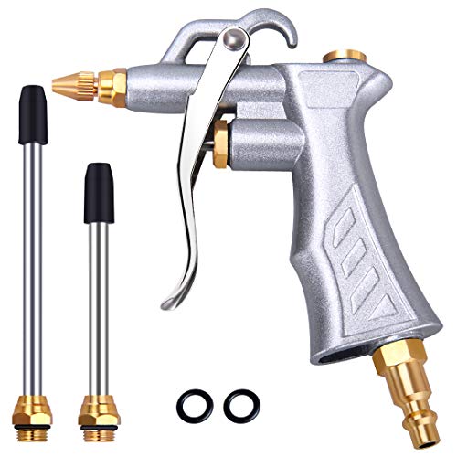 Industrial Air Blow Gun with Brass Adjustable Air Flow Nozzle and 2 Steel Air flow Extension, Pneumatic Air Compressor Accessory Tool Dust Cleaning Air Blower Gun