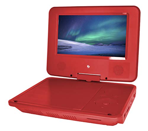 Ematic Personal DVD Player with 7-Inch Swivel Screen, Headphones, Carrying Case, Red