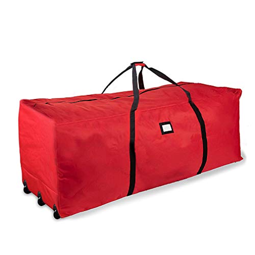 ProPik Holiday Rolling Tree Storage Bag, Extra Large Heavy Duty Storage Container, 28' H X 16.5' W X 60' L with Wheels & Handles Fits Up to 9 Foot Tall Disassembled Trees 600D Oxford (Red)