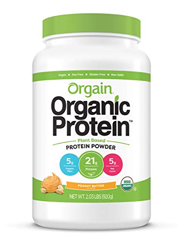 Orgain Organic Plant Based Protein Powder, Peanut Butter - Vegan, Low Net Carbs, Non Dairy, Gluten Free, Lactose Free, No Sugar Added, Soy Free, Kosher, Non-GMO, 2.03 Pound (Packaging May Vary)