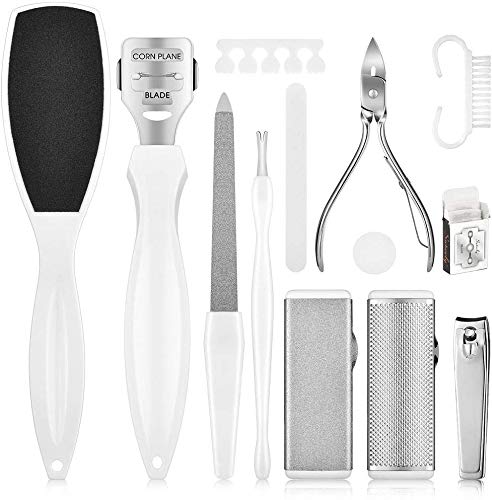 Queta Professional Pedicure Kit 22 in 1, Foot Care Pedicure Tools Set Stainless Steel Foot Rasp File Dead Skin Callus Remover Pedicure Kit with Nail Clippers for Women Men Home or Salon Travel (White)