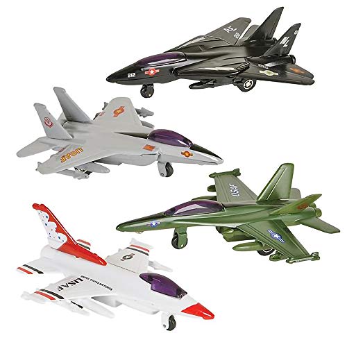 ArtCreativity Diecast Fighter Jets with Pullback Mechanism, Set of 4, Die Cast Metal Jet Plane Fighter Toys for Boys, Air Force Military Cake Decorations, Pull Back Airplane Party Favor, 4 Colors