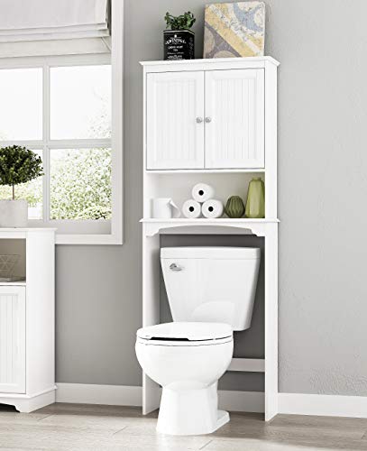 Spirich Home Bathroom Shelf Over-The-Toilet, Bathroom SpaceSaver, Bathroom Storage Cabinet Organizer, White