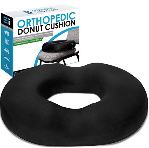 Donut Tailbone Pillow Hemorrhoid Cushion - Donut Seat Cushion Pain Relief for Hemorrhoids, Bed Sores, Prostate, Coccyx, Sciatica, Pregnancy, Post Natal Orthopedic Surgery – Medium Firm Sitting Pillow