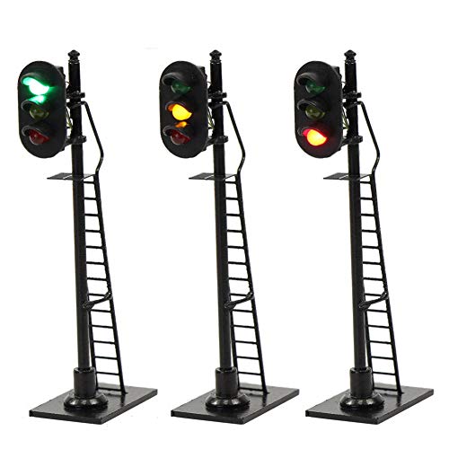 JTD878GYR 3PCS Model Railroad Train Signals 3-Lights Block Signal HO Scale 12V Green-Yellow-Red Traffic Lights for Train Layout New