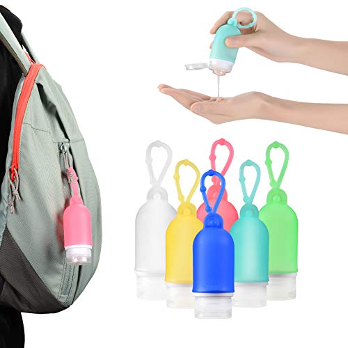 6 Pcs Hand Sanitizer Holder Travel Size, Leak Proof Silicone Travel Bottles Set, Keychain Container for Toiletries, Shampoo,Conditioner,Liquid, Cosmetic(50ml/1.6oz)