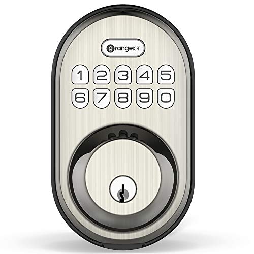 OrangeIOT Keyless Entry Deadbolt Lock, Electronic Keypad Door Lock, Auto Lock, 1 Touch Locking, 20 User Codes, Back-Lit, Easy to Install, Satin Nickel
