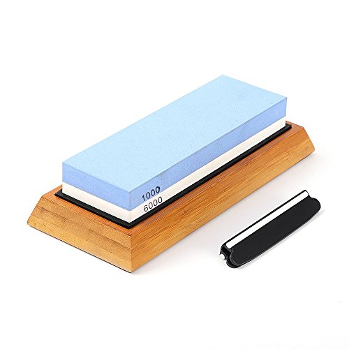 Angerstone Premium Knife Sharpening Stone–1000/6000 Grit Whetstone, Professional whetstone Sharpener stone with Slip-Resistant Silicone Base|Best wet stone|Nonslip Bamboo Base & Angle Guide