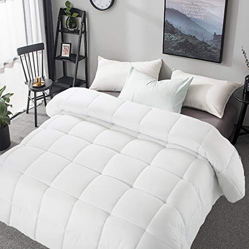 Soft Smooth Comforter Queen Size All Seasons 2000 Series Lightweight Quilted Down Alternative Breathable White Comforter Duvet Insert with 8 Corner Tabs Breathable 3D Filling (White, Queen (88'x88'))