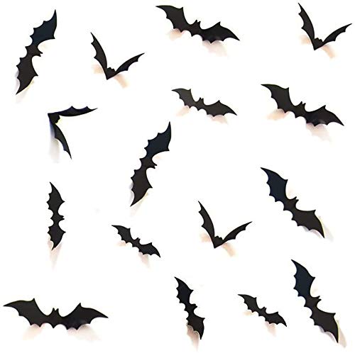 DIY Halloween Decorations Bat 72Pcs, 3D Bat Wall Decal Decor Window Sticker, Halloween Decor PVC Bat Indoor Party Supplies (72pcs, Black)