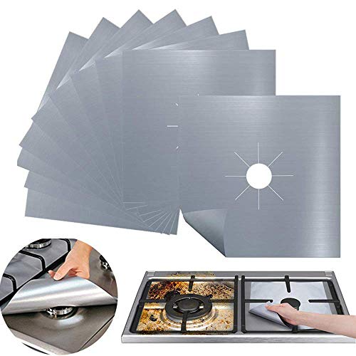 10 Pack Gas Stove Burner Covers, Non-Stick Stove Burner Liners,Gas Range Protectors, Stovetop Covers for Gas Burners Double Thickness 0.3mm Reusable & Dishwasher Safe(Silver)