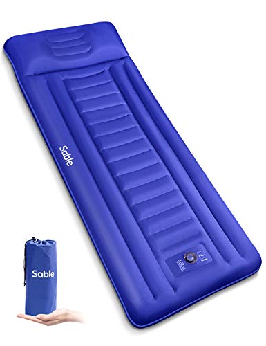 Sable Camping Sleeping Pad/Mat, Most Comfortable Camp Sleep Air Mattress with Built-in Pillow & Pump, Insulated & Ultralight, Compact Portable Fast Inflatable for Backpacking Hiking Tent, 5R-Value