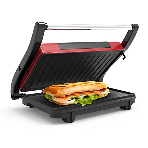 Panini Press Indoor Grill and Gourmet Sandwich Maker With Nonstick Plates (Red) by Chef Buddy