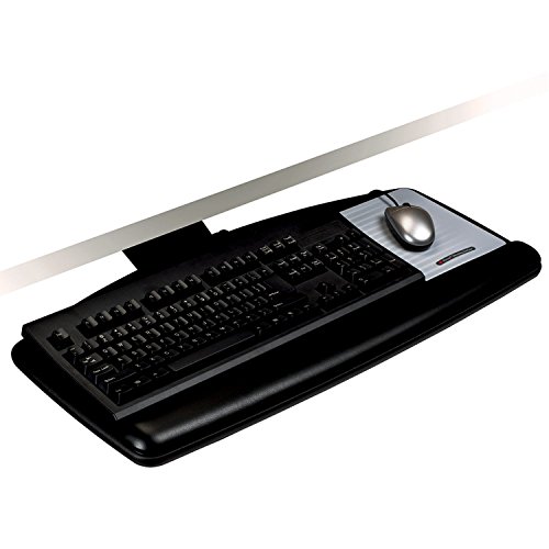 3M AKT60LE Keyboard Tray, Simply Turn Knob to Adjust Height and Tilt, 17' Track, Black