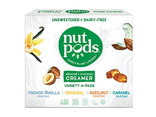 nutpods Variety 4 pack, Original, French Vanilla, Hazelnut and Caramel Unsweetened Dairy-Free Liquid Coffee Creamer Made From Almonds and Coconuts