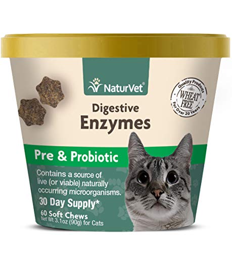 NaturVet – Digestive Enzymes for Cats Plus Probiotics – 60 Soft Chews – Helps Support Diet Change & A Healthy Digestive Tract – Aids in The Absorption of Vitamins & Minerals – 30 Day Supply