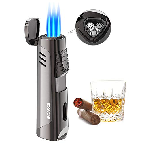 RONXS Lighters, Upgraded Torch Lighters, Pocket Refillable Butane Lighter with Cigar Punch, Triple Jet Flame Windproof Lighter for Multipurpose