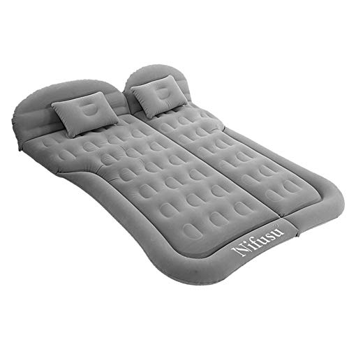 SUV Air Mattress Camping Beds, Inflatable Thickened Car Mattress Backseat with Two Pillow and Electric Air Pump, Double-Sided Portable Sleeping Pad for Home, Outdoor and Travel (Grey)