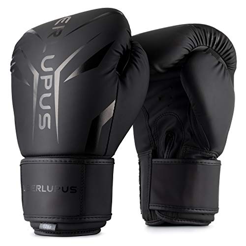 Liberlupus Cool Style Boxing Gloves for Men & Women, Boxing Training Gloves, Kickboxing Gloves, Sparring Gloves, Heavy Bag Gloves for Boxing, Kickboxing, Muay Thai, MMA (Black, 10 oz)