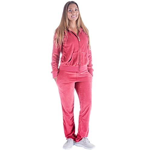 Womens Jogging Suits Sets Pink Velvet Velour Tracksuit Active wear 2 Piece  Jogging Suits Sweat Suits Outfits (S, Coral)