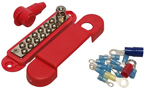 (Red) 12 Terminal Distribution Block -BUSBAR- With Ring Terminals