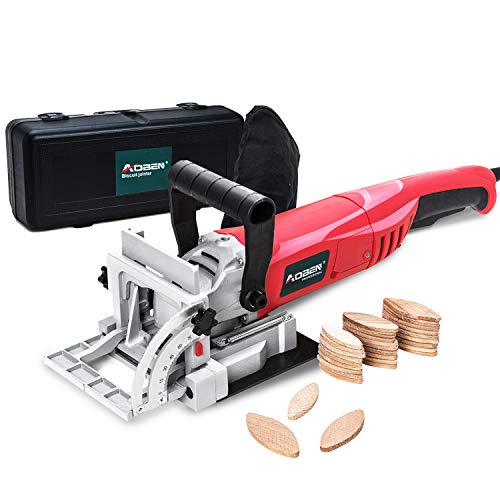 AOBEN 8.5 Amp Biscuit Cutter Plate Joiner With No. 0 Wood(30 Pcs) No. 10 Wood(30 Pcs) No. 20 Wood(50 Pcs), 4' Tungsten Carbide Tipped Blade, Adjustable Angle And Dust Bag
