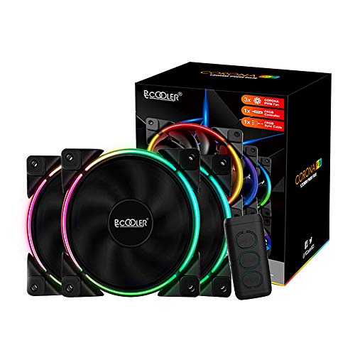 Pccooler 120mm Fan Moonlight Series, PC-3M120 RGB LED Computer Case Fan - PWM PC Cooling Fan - Dual Light Loop Quiet Fan/Multiple Light Modes with Controller for PC Cases, CPU Coolers