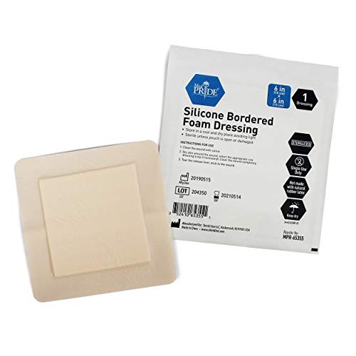 Medpride Adhesive Silicone Bordered Foam Wound Dressing Pads- 6 inches by 6 inches, 10 Pack-Trauma Bandaging for Ulcers, Post Op Wounds, Injuries- Individually Wrapped-Sterile, Pain-Free Removal