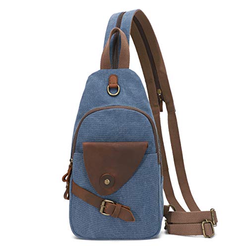 Canvas Sling Bag Small Crossbody Backpack Sling Bags Shoulder Casual Daypack Sling Backpack for Men Women Outdoor Cycling Hiking Travel (2010-006#56Blue)