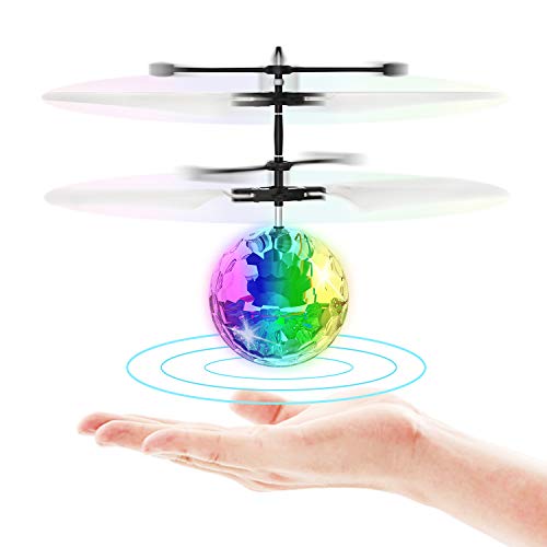 Flying Toy Ball Infrared Induction RC Flying Toy Built-in LED Light Disco Helicopter Shining Colorful Flying Drone Indoor and Outdoor Games Toys for 1 2 3 4 5 6 7 8 9 10 Year Old Boys and Girls