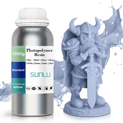 3D Printer Resin, SUNLU 3D Rapid Resin LCD UV-Curing Resin 405nm Standard Photopolymer Resin for LCD 3D Printing, Excellent Fluidity, 1000g Grey