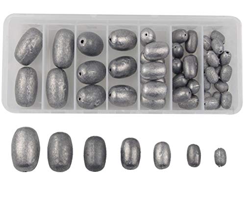 JSHANMEI 42pcs/Box Egg Sinker Weight Kit Saltwater Fishing Sinker Olive Egg Bass Casting Bullet Weight Assortment