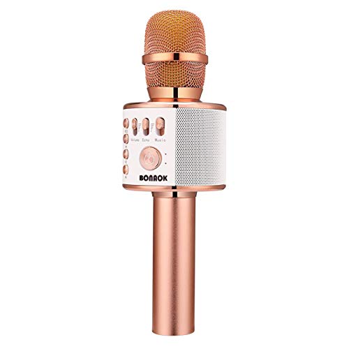 BONAOK Wireless Bluetooth Karaoke Microphone,3-in-1 Portable Handheld Karaoke Mic Speaker Machine Christmas Birthday Home Party for Android/iPhone/PC or All Smartphone(Q37 Rose Gold)